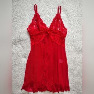 *NWOT* ThisRose Women's Medium Red Lace Mesh Nightie